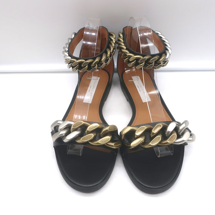 Stella McCartney Falabella Two Tone Chain-Embellished Sandals Black Size 38 NEW