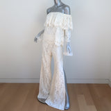 Alexis Off the Shoulder Top & Wide Leg Pants Set Cream Lace Size Medium NEW