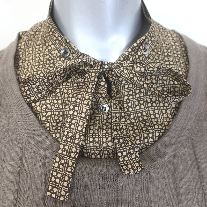 Barbara Bui Detachable-Trim Sweater Taupe Brown Ribbed Merino Wool Size Large