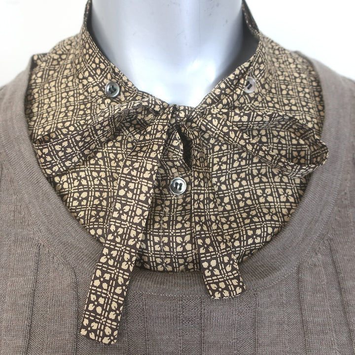 Barbara Bui Detachable-Trim Sweater Taupe Brown Ribbed Merino Wool Size Large
