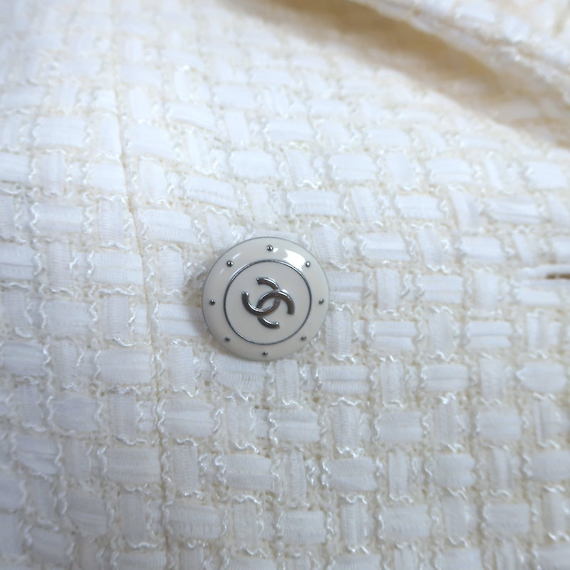 Chanel 14C Woven Tweed Short Sleeve Double Breasted Jacket Cream Size 38
