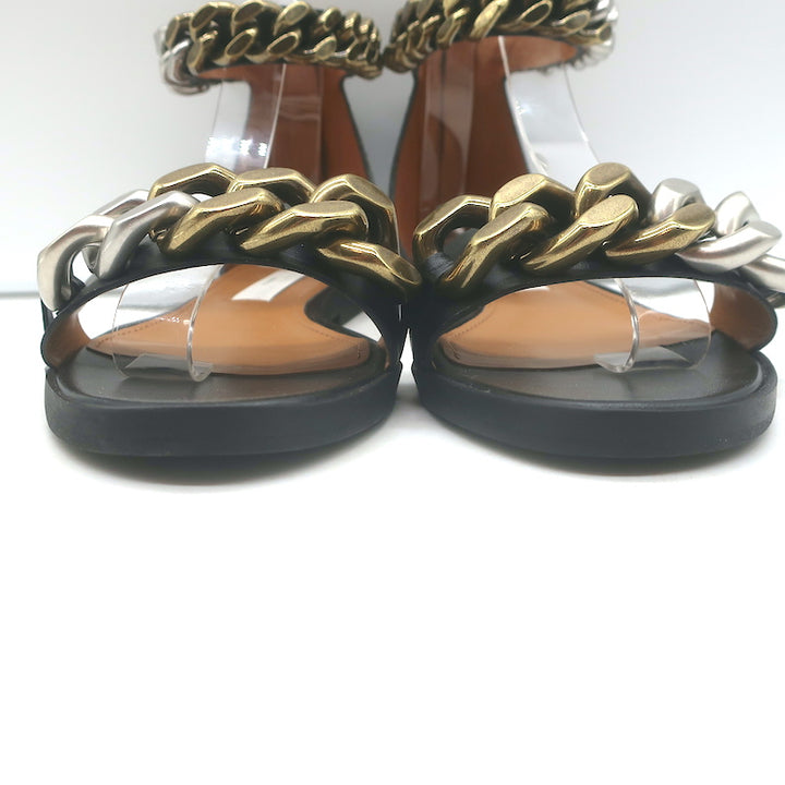 Stella McCartney Falabella Two Tone Chain-Embellished Sandals Black Size 38 NEW