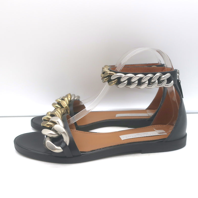 Stella McCartney Falabella Two Tone Chain-Embellished Sandals Black Size 38 NEW