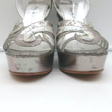 Terry de Havilland Platform Wedge Sandals Silver Metallic Snakeskin Size 37