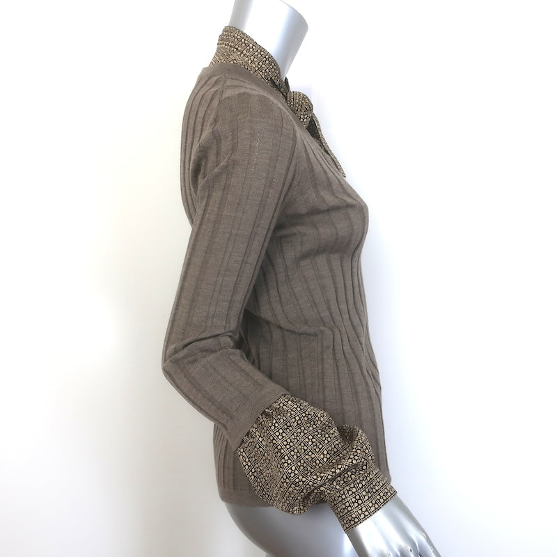 Barbara Bui Detachable-Trim Sweater Taupe Brown Ribbed Merino Wool Size Large