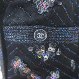 Chanel 2021 Chevron-Sequined Midi Wrap Skirt Black Metallic Knit Size 42