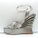 Terry de Havilland Platform Wedge Sandals Silver Metallic Snakeskin Size 37