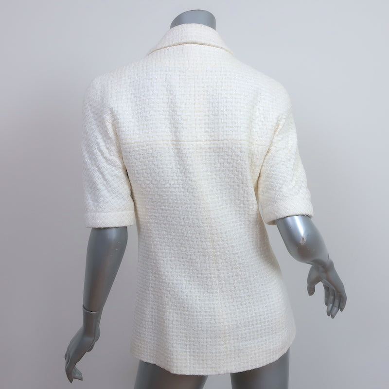 Chanel 14C Woven Tweed Short Sleeve Double Breasted Jacket Cream Size 38