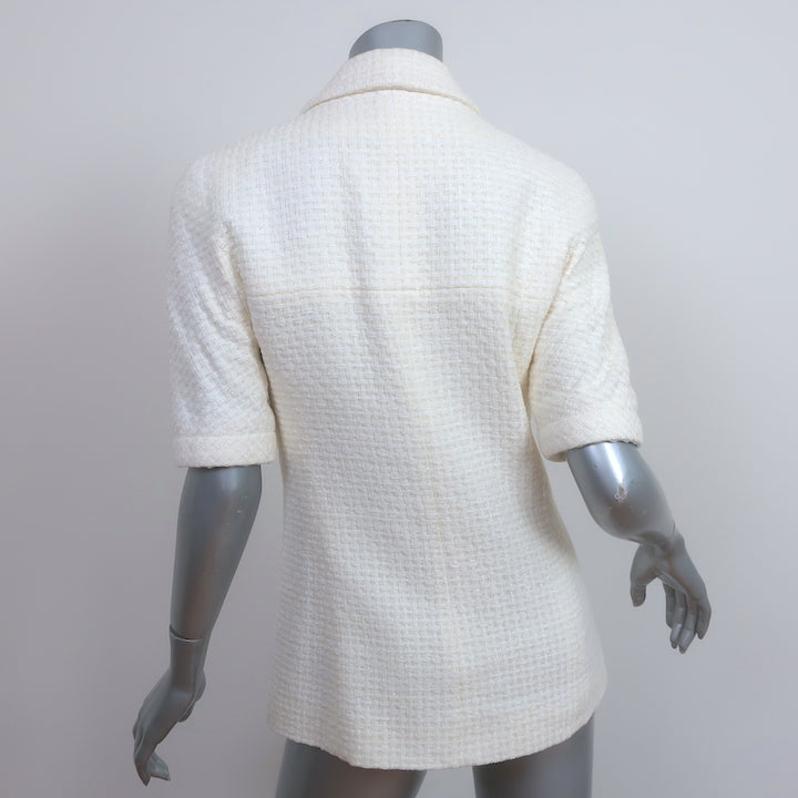 Chanel 14C Woven Tweed Short Sleeve Double Breasted Jacket Cream Size 38