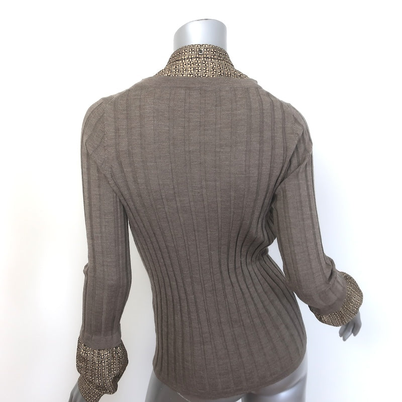 Barbara Bui Detachable-Trim Sweater Taupe Brown Ribbed Merino Wool Size Large