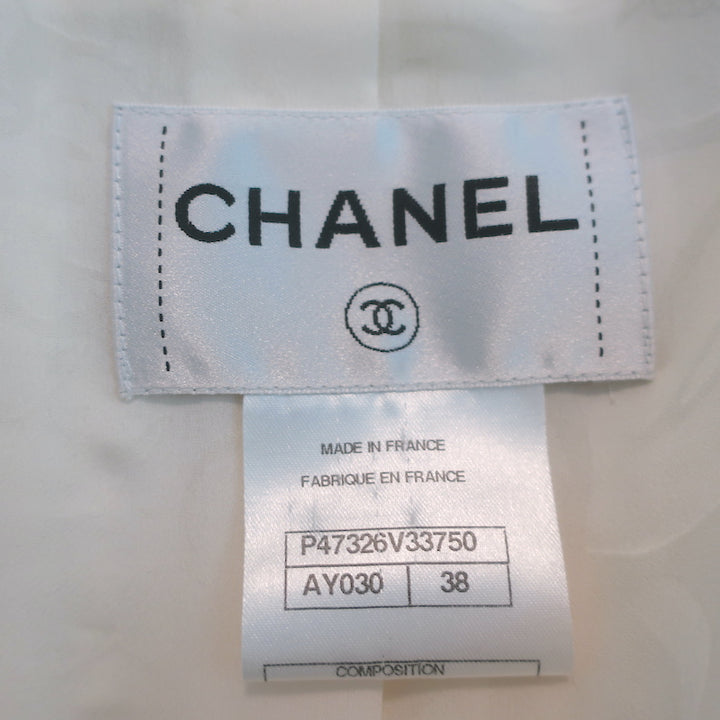 Chanel 14C Woven Tweed Short Sleeve Double Breasted Jacket Cream Size 38