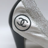 Chanel Cap Toe CC Ballet Pumps Black Patent & Silver Metallic Leather Size 39