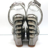 Terry de Havilland Platform Wedge Sandals Silver Metallic Snakeskin Size 37