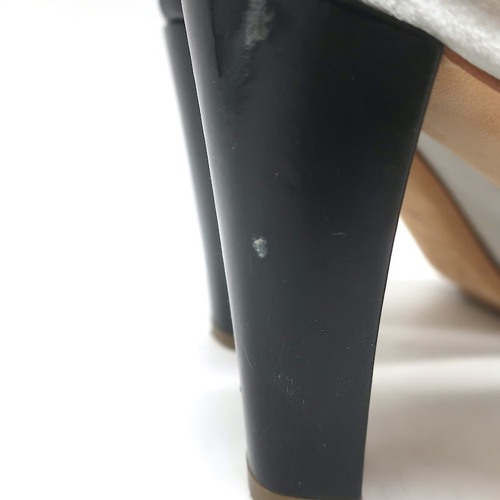 Chanel Cap Toe CC Ballet Pumps Black Patent &amp; Silver Metallic Leather Size 39