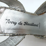 Terry de Havilland Platform Wedge Sandals Silver Metallic Snakeskin Size 37