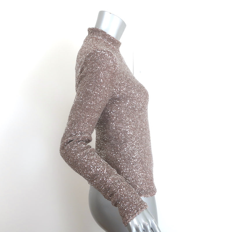 Fabiana Filippi Sequined Mock Neck Long Sleeve Top Beige/Silver Size 36 NEW
