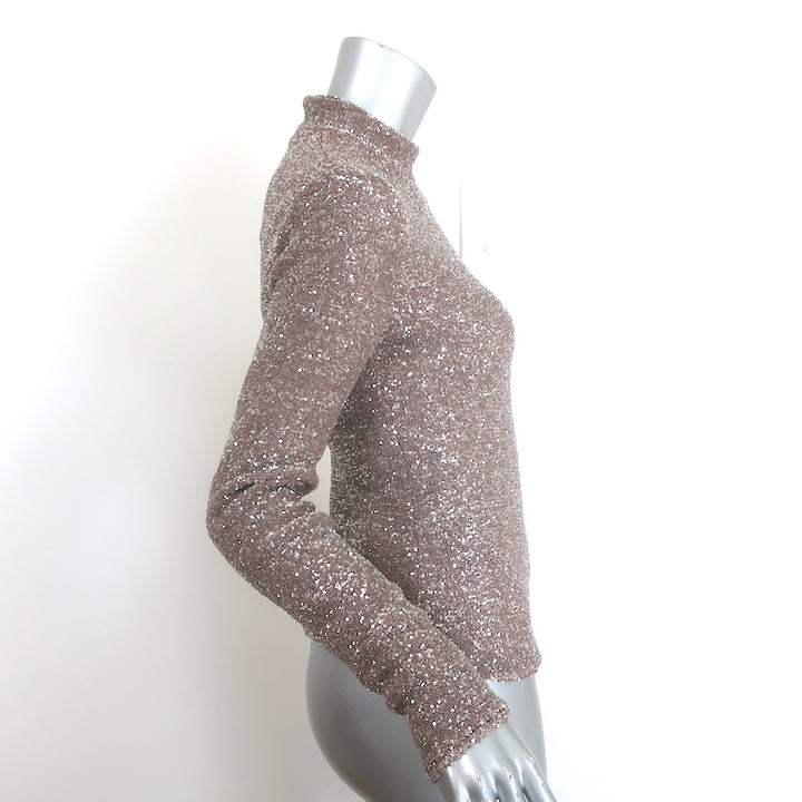 Fabiana Filippi Sequined Mock Neck Long Sleeve Top Beige/Silver Size 36 NEW