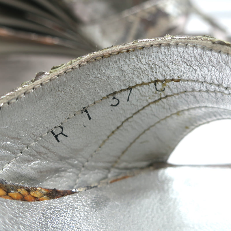 Terry de Havilland Platform Wedge Sandals Silver Metallic Snakeskin Size 37