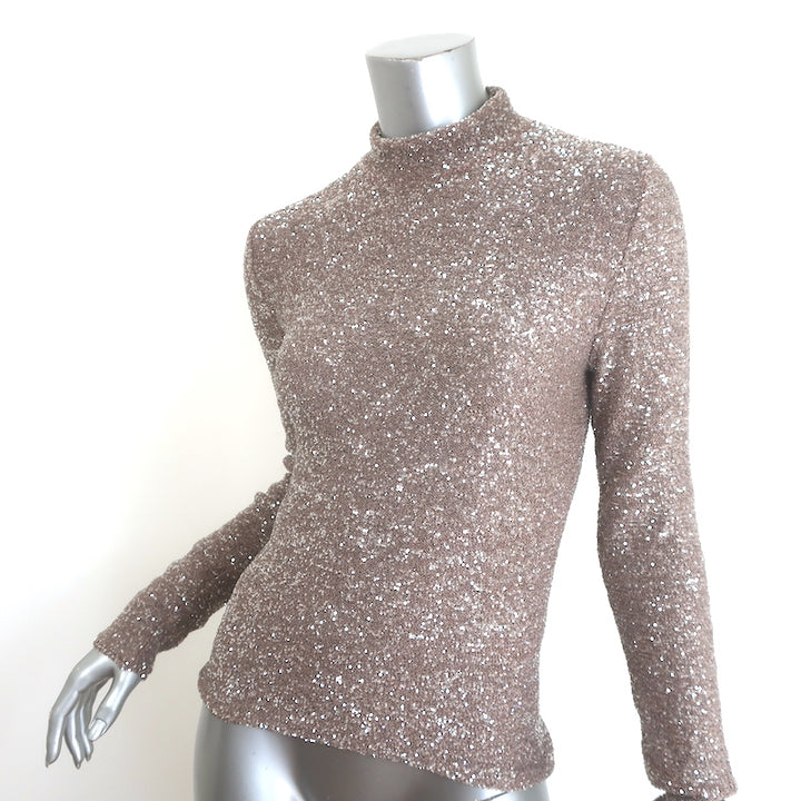 Fabiana Filippi Sequined Mock Neck Long Sleeve Top Beige/Silver Size 36 NEW