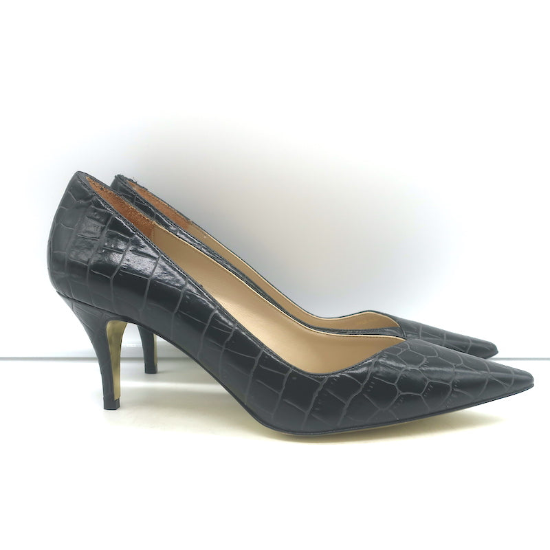 Stella McCartney Croc-Embossed Pointed Toe Pumps Black Faux Leather Size 38.5
