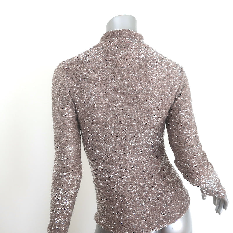 Fabiana Filippi Sequined Mock Neck Long Sleeve Top Beige/Silver Size 36 NEW