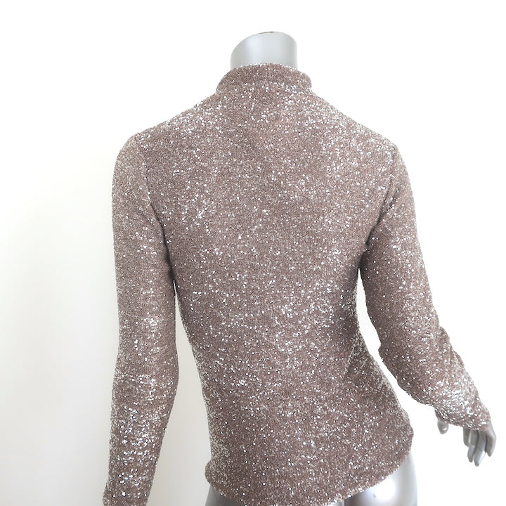 Fabiana Filippi Sequined Mock Neck Long Sleeve Top Beige/Silver Size 36 NEW