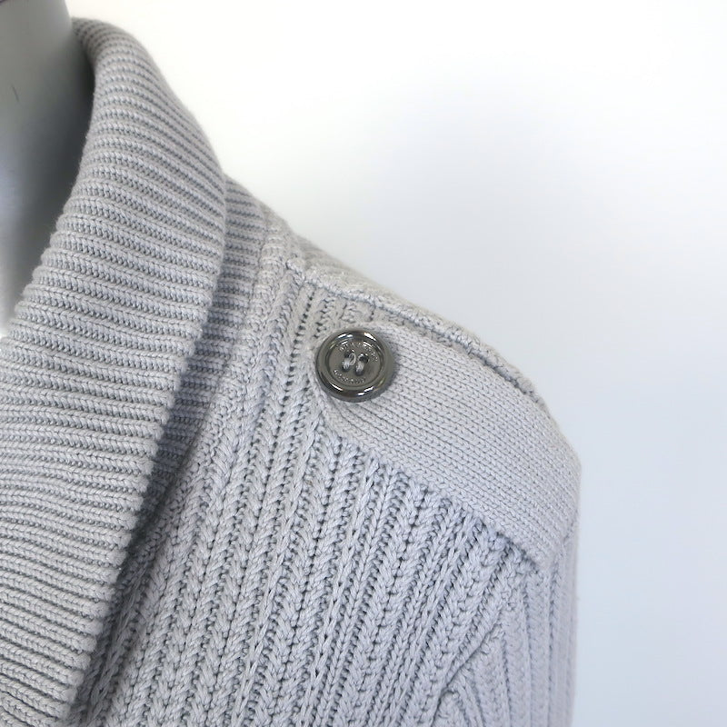 Burberry Double Breasted Ribbed Knit Sweater Jacket Light Gray Size Small