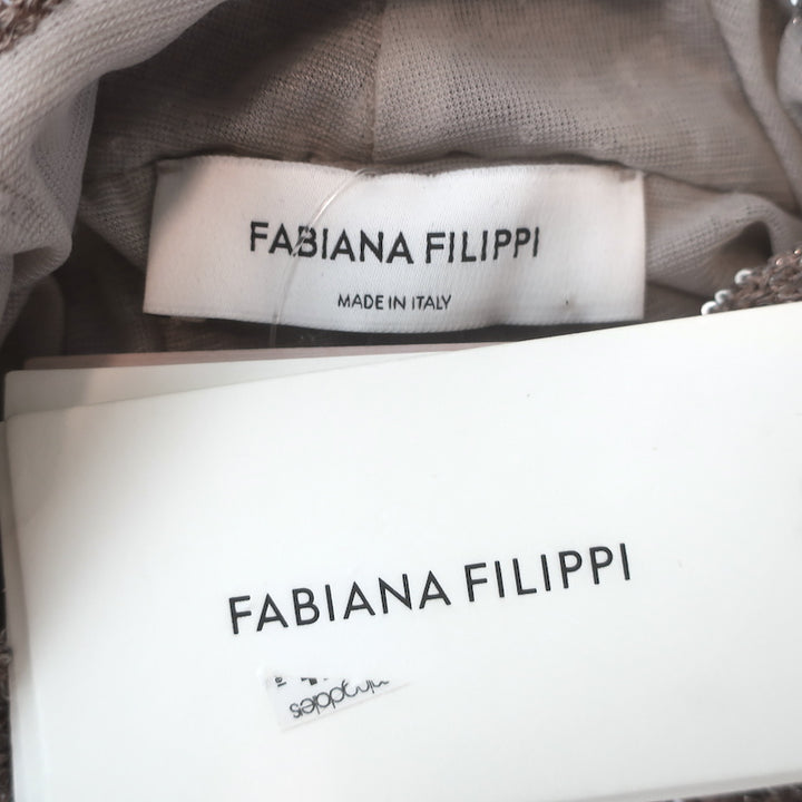 Fabiana Filippi Sequined Mock Neck Long Sleeve Top Beige/Silver Size 36 NEW