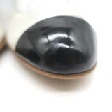 Chanel Cap Toe CC Ballet Pumps Black Patent & Silver Metallic Leather Size 39