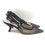 Christian Dior J'Adior Slingback Pumps Black Mesh & Suede Size 37