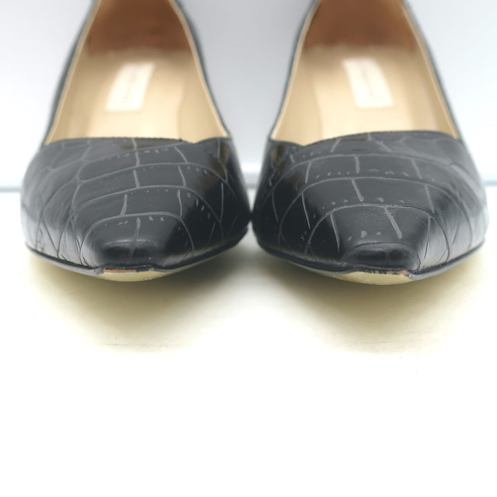 Stella McCartney Croc-Embossed Pointed Toe Pumps Black Faux Leather Size 38.5