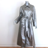 Brunello Cucinelli Metallic Leather Monili-Detail Trench Coat Silver Size 40