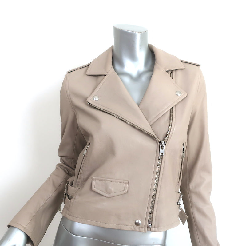 IRO Ashville Leather Moto Jacket Taupe Size 40