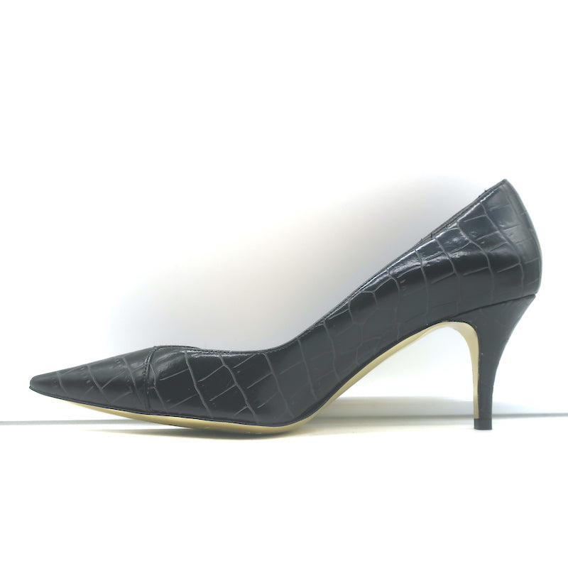 Stella McCartney Croc-Embossed Pointed Toe Pumps Black Faux Leather Size 38.5