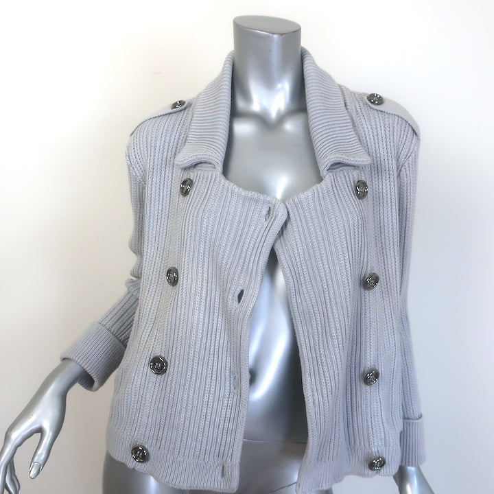 Burberry Double Breasted Ribbed Knit Sweater Jacket Light Gray Size Small