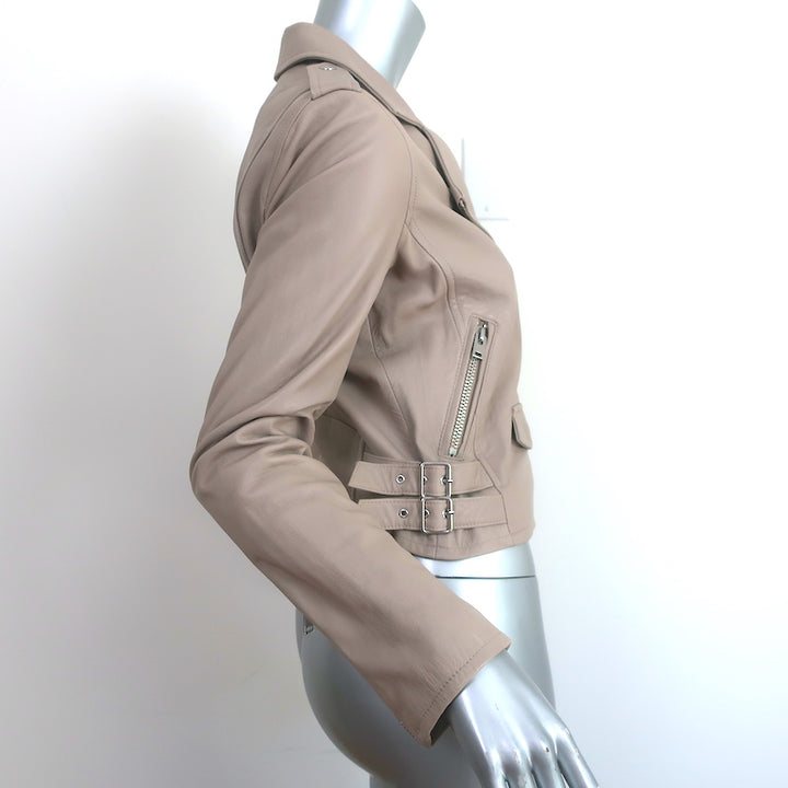 IRO Ashville Leather Moto Jacket Taupe Size 40