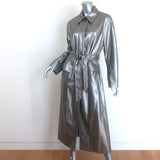 Brunello Cucinelli Metallic Leather Monili-Detail Trench Coat Silver Size 40