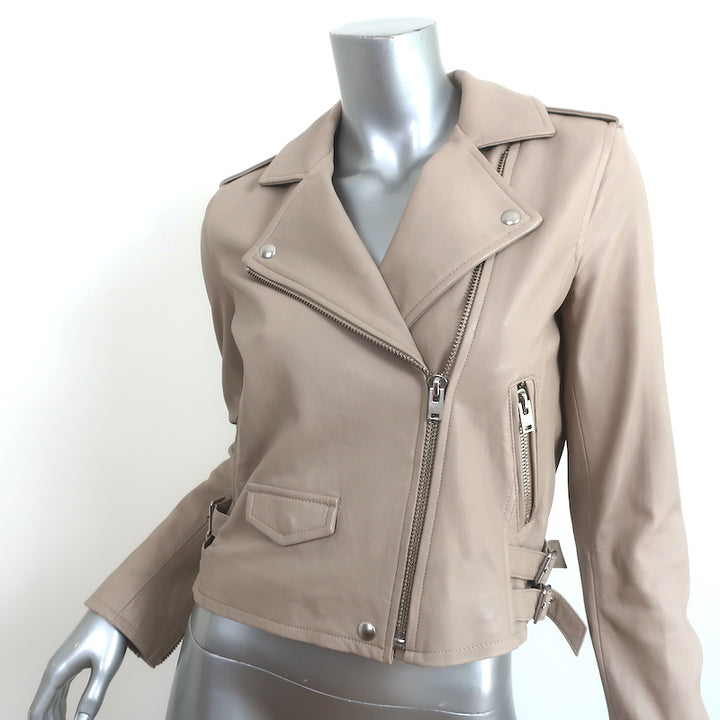 IRO Ashville Leather Moto Jacket Taupe Size 40