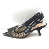 Christian Dior J'Adior Slingback Pumps Black Mesh & Suede Size 37