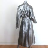 Brunello Cucinelli Metallic Leather Monili-Detail Trench Coat Silver Size 40