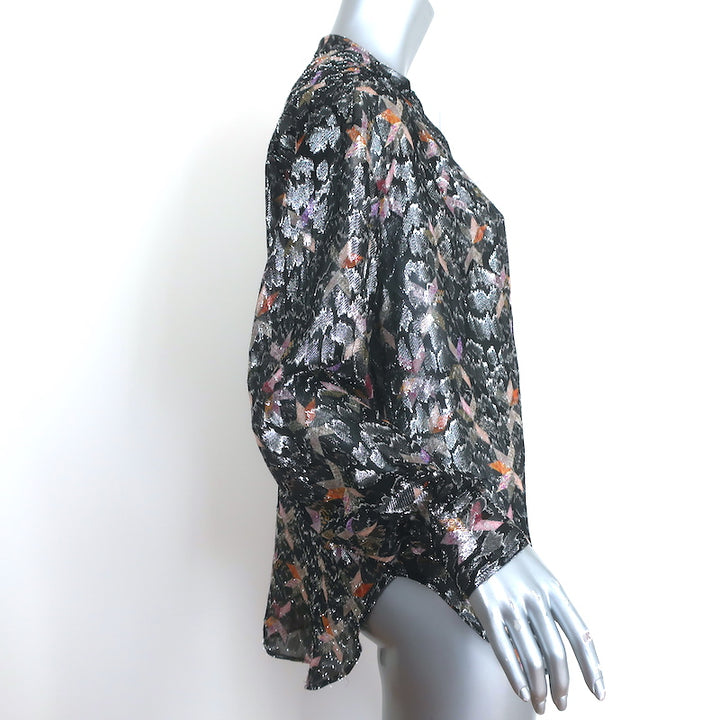 Isabel Marant Blouse Black Metallic Printed Chiffon Size 36 Long Sleeve Shirt