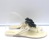 Chanel Jelly Camellia Thong Sandals Cream & Black Rubber Size 38 Flat Flip Flops