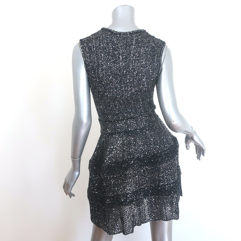 Alaia Archetypes Crino Sequin Mini Dress Marine/Silver Stretch Knit Size 38 NEW