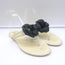 Chanel Jelly Camellia Thong Sandals Cream & Black Rubber Size 38 Flat Flip Flops