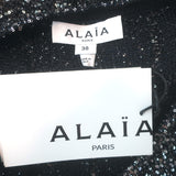 Alaia Archetypes Crino Sequin Mini Dress Marine/Silver Stretch Knit Size 38 NEW