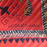Hermes Carre Kantha Plisse Scarf Red Printed Silk Twill