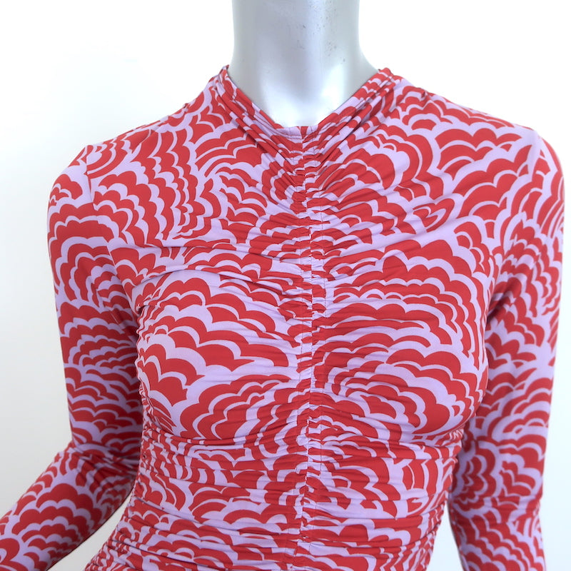 A.L.C. Ansel Ruched Midi Dress Red/Lavender Stretch Jersey Size Medium NEW