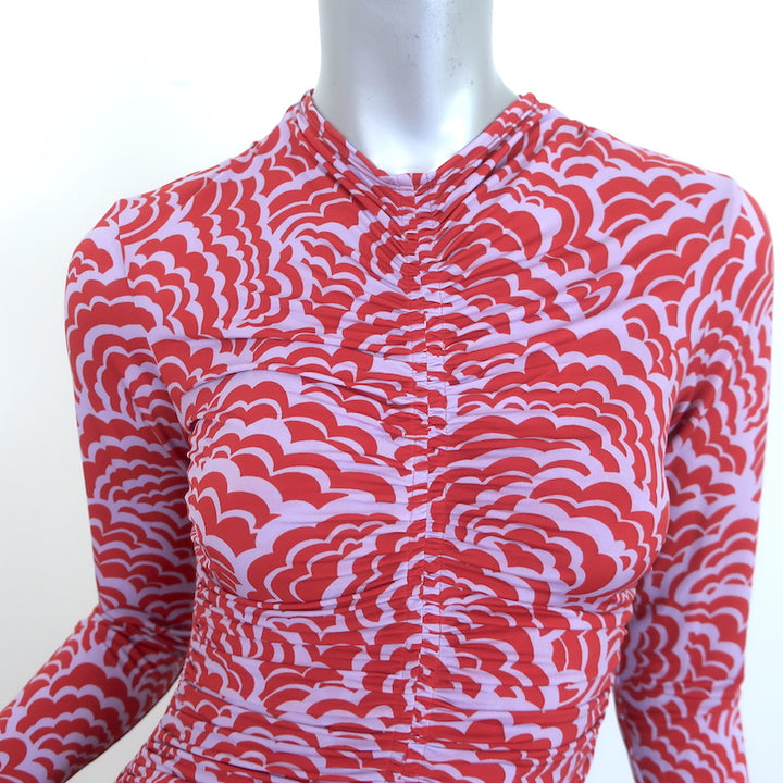 A.L.C. Ansel Ruched Midi Dress Red/Lavender Stretch Jersey Size Medium NEW
