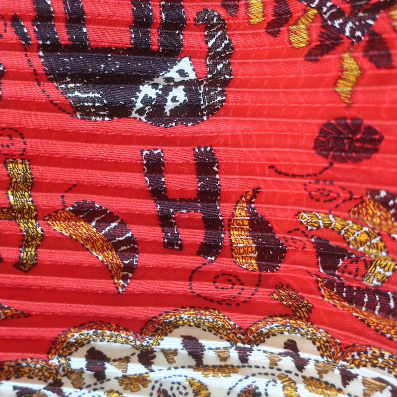Hermes Carre Kantha Plisse Scarf Red Printed Silk Twill