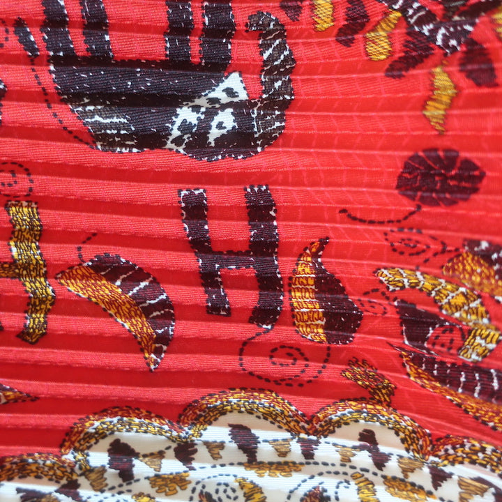 Hermes Carre Kantha Plisse Scarf Red Printed Silk Twill